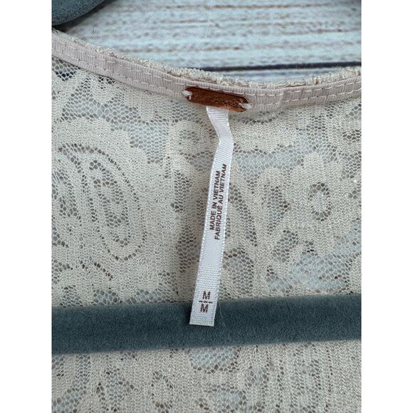 Free People Lace Wrap Dress Womens Medium Pink Cream Rough Hem Ruched Side - Picture 5 of 11